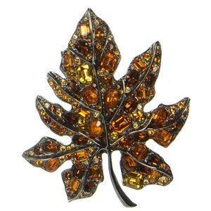 Kenneth Jay Lane KJL Gunmetal Crystal Leaf Pin Brooch